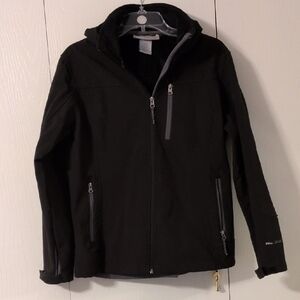 Free Country Black Hooded Softshell Jacket with Gray Accents